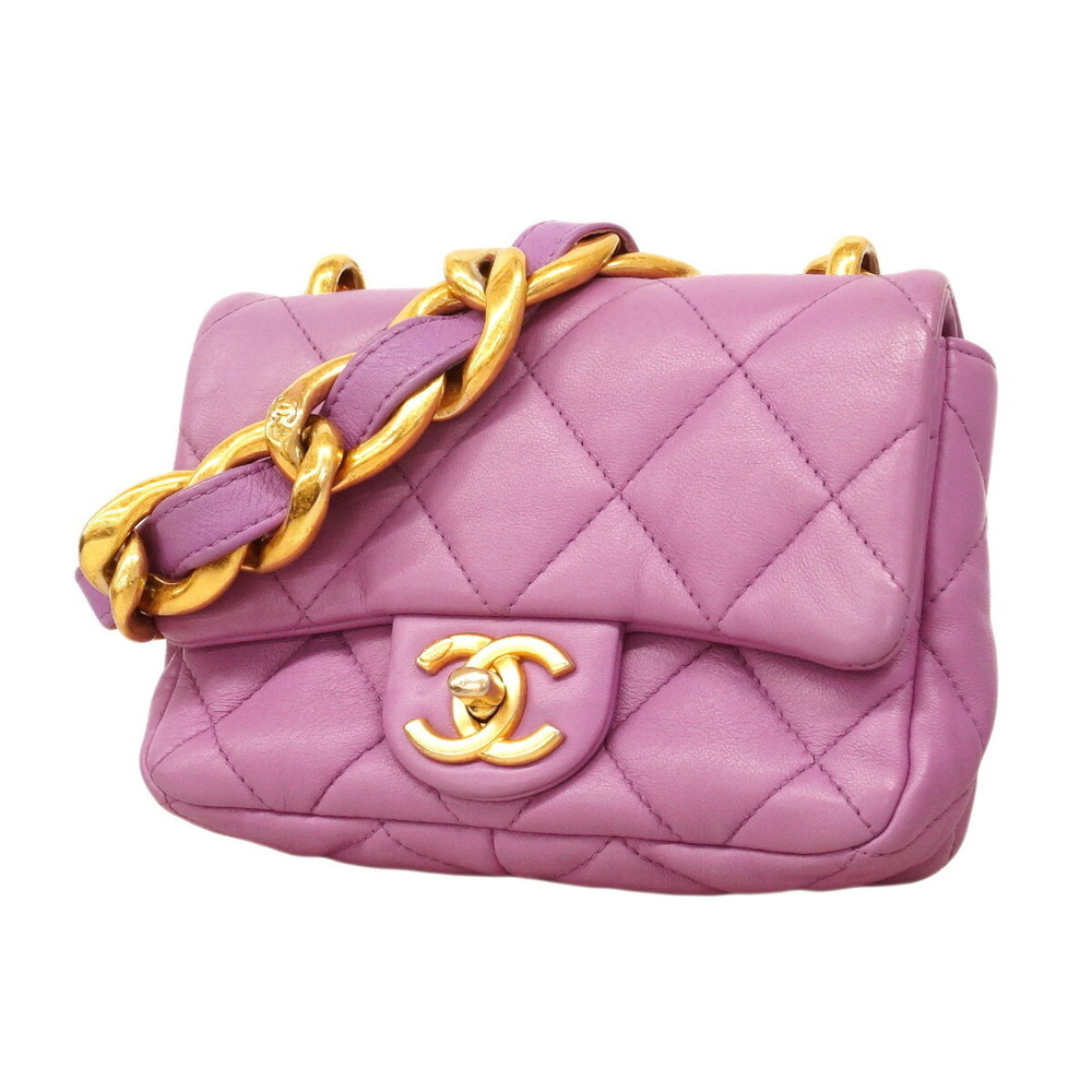 Chanel Mini Matelassé Chain Shoulder Bag, Lambskin, Purple, Women's